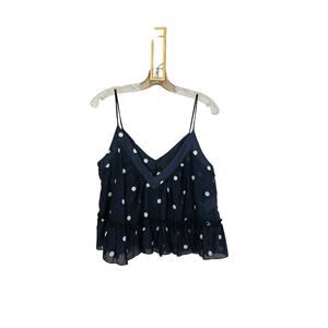 NICHOLAS Women's Navy White Polka Dot V-Neck Peplum Tank Top Blouse Size Small